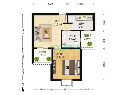 新梅淞南苑 1室1厅1卫 54平方