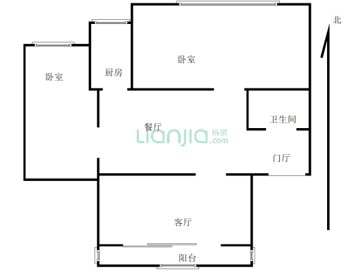 双塔 永济秀园中间楼层 52平 南北通透两居室-户型图