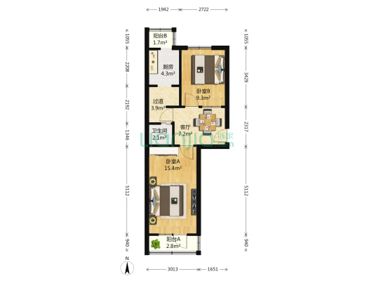 铁一区 2室1厅1卫 60平方