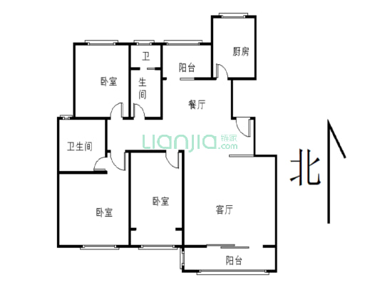 此房奥兰家园三室两厅一厨两卫，121.38平方户型朝阳-户型图