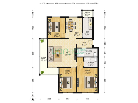 望泉家园 3室2厅2卫 146平方