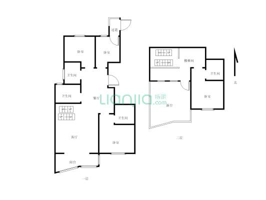 铜锣湾  复式毛坯  三室两厅一厨两卫-户型图