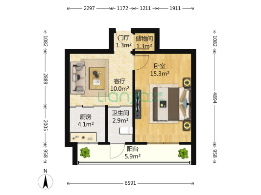 农林科学院宿舍 1室1厅1卫 45平方