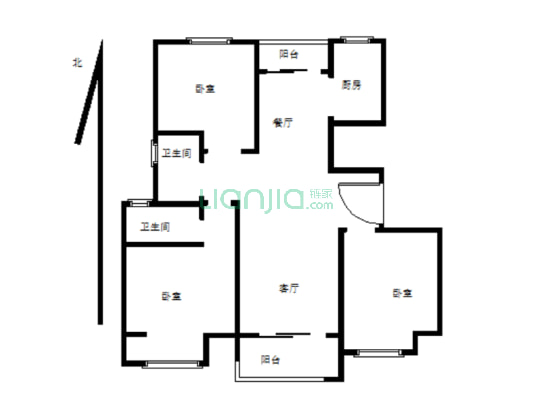 建业城三室两厅两卫/户型方正带小院/证满一年好看房-户型图