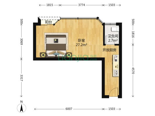 统建大江园南苑 1室0厅1卫 51平方