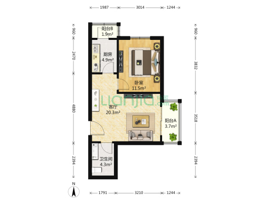 荞馨园 1室1厅1卫 60平方