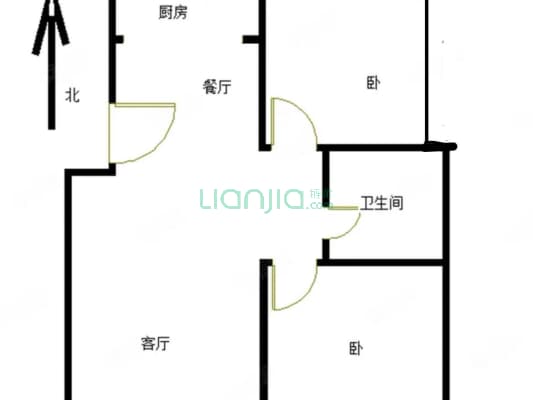 平安小区9号院 2室2厅 南 北-户型图