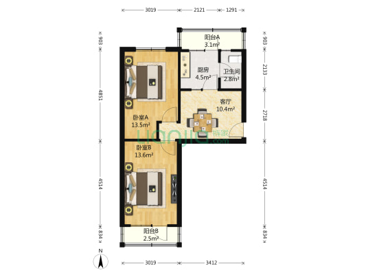 葵英街（青云街商圈） 2室1厅1卫 65平方