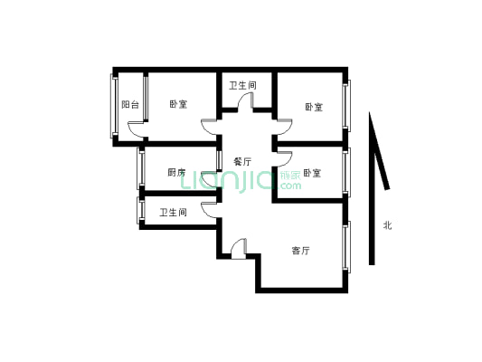家家惠南边精装大3房，155平  3室2厅2卫 27万-户型图