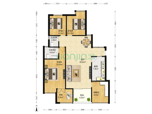 城南未来南苑 4室1厅2卫 145平方