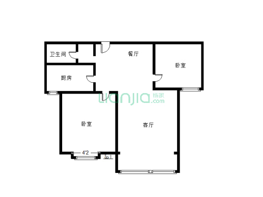 幸福城小区 集中供暖 中间楼层 全阳两居-户型图