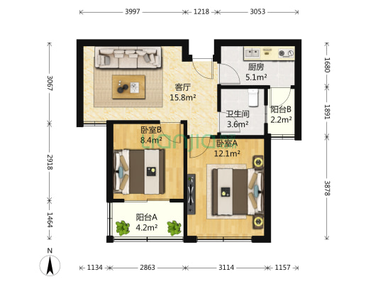 天祥家园 2室1厅1卫 69平方