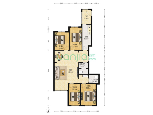 景明大厦 4室1厅2卫 168平方