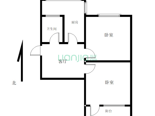 金泰利三楼52平两室一厅一卫，有证可贷款-户型图