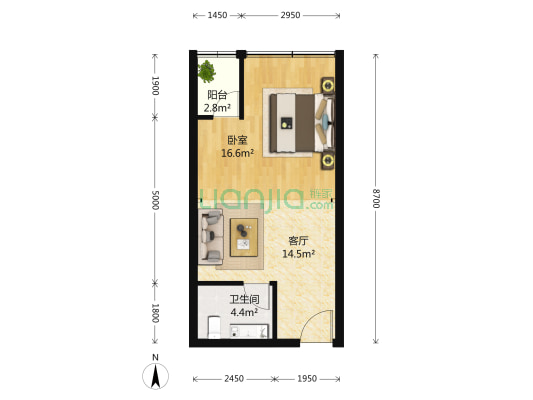 上置美兰优湖 1室1厅1卫 53平方