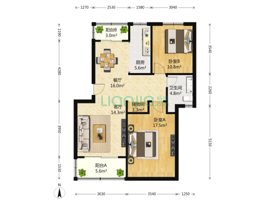 闵浦新苑四村 2室2厅1卫 91平方