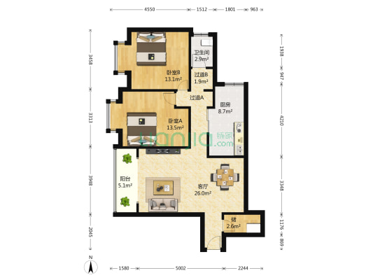 临江苑二期 2室1厅1卫 84平方
