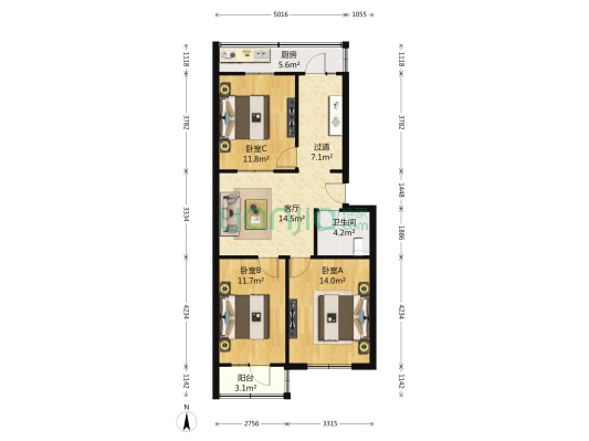 和平里小区南区 3室1厅1卫 88平方