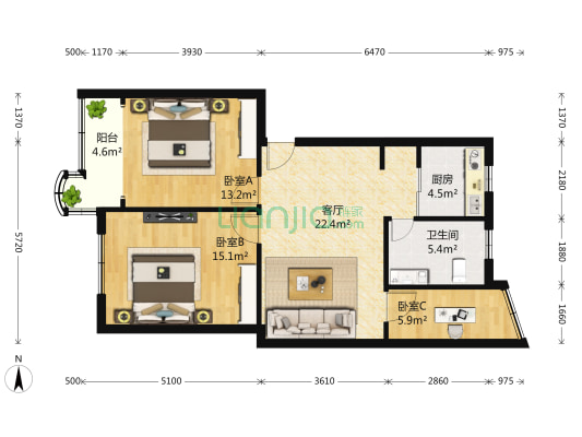 漕东路30弄 3室1厅2卫 90平方