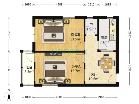 七里山南村四区 2室1厅1卫 60平方