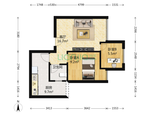 新鸥鹏泊雅湾北区 2室1厅1卫 54平方