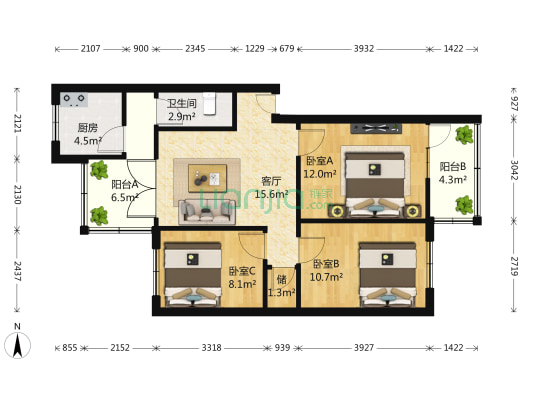 玉林西路31号 3室1厅1卫 78平方