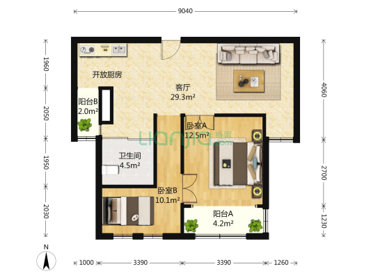 圣骊名苑 2室1厅1卫 83平方