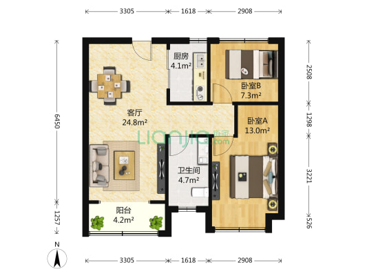 保利华庭 2室1厅1卫 78平方