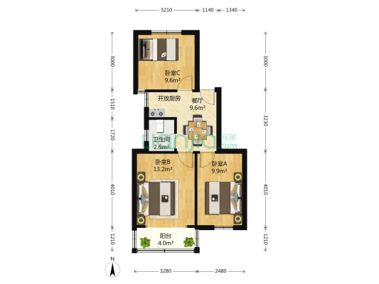 惠北新村 3室1厅1卫 60平方