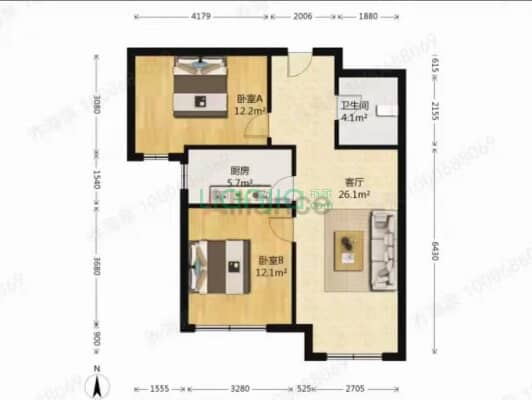 狮子城，朝南两居室，带装修，东站旁-户型图