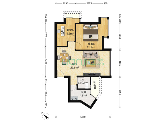 现代城梦想家园 2室1厅1卫 60平方