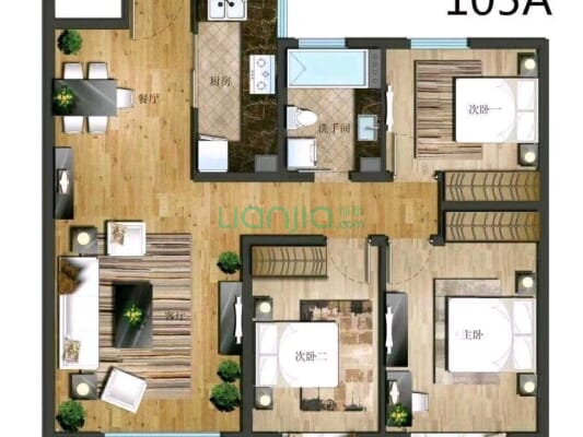 建国路 蓝波湾小区 110平米 4楼 三室两厅 随时看房-户型图