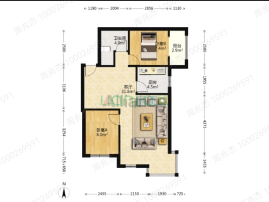 二中旁 临107国道 集中供暖 电梯房-户型图
