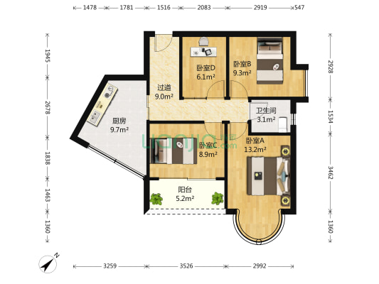 鑫竹苑 4室0厅1卫 82平方