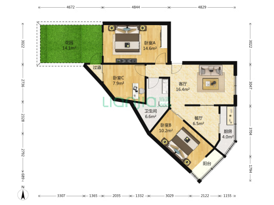 杏环街 3室2厅1卫 92平方