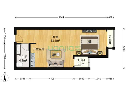 夏都盈座 1室0厅1卫 55平方