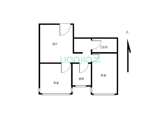4楼北辰市场温馨2居室有房产证可以贷款-户型图