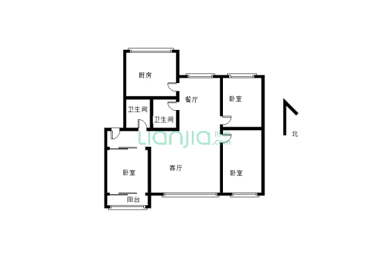 此房过户小税 5楼  三室双卫格局 看房提前联系-户型图