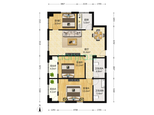 海税公寓 3室1厅2卫 120平方