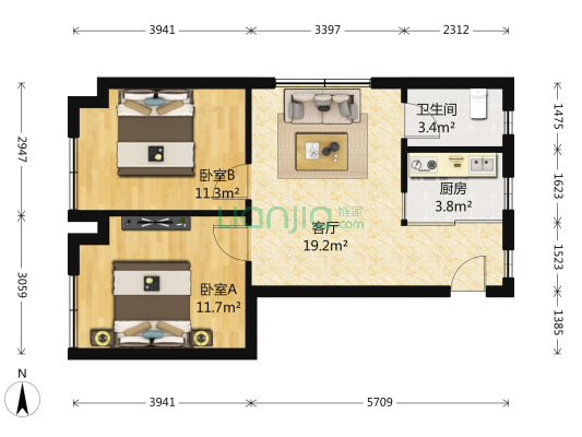 三味公寓 2室1厅1卫 68平方