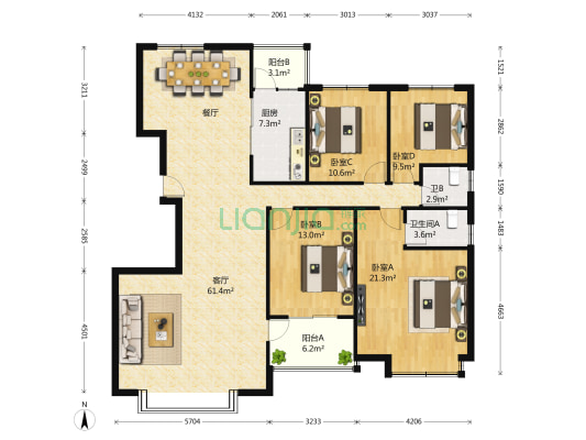 阳光嘉园2期 4室1厅2卫 158平方
