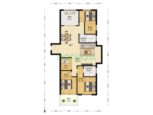 德玛公寓 4室2厅2卫 138平方