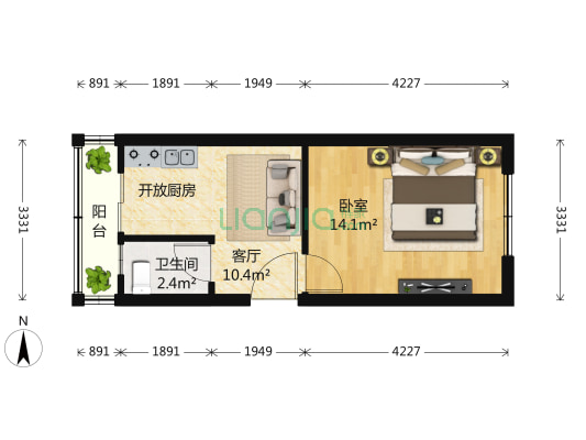 新乐里（三八广场） 1室1厅1卫 44平方