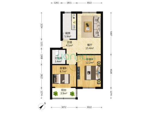 美政路 2室1厅1卫 75平方