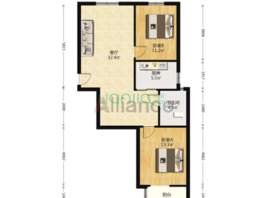 云景城精装南北通透两居拎包入住-户型图