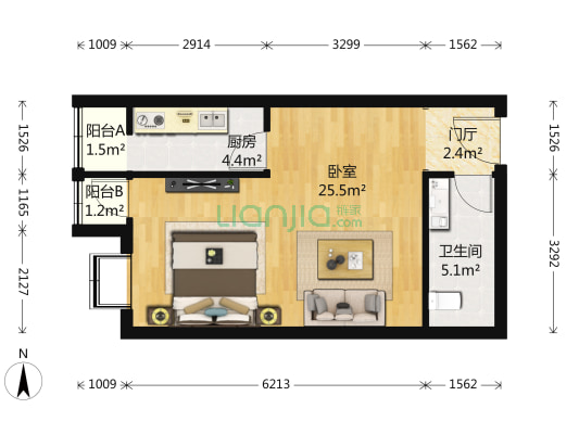 城市出品 1室0厅1卫 57平方