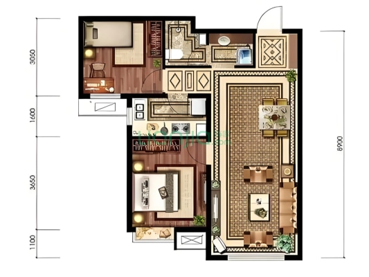 三利中和城二期B区 2室1厅 南-户型图