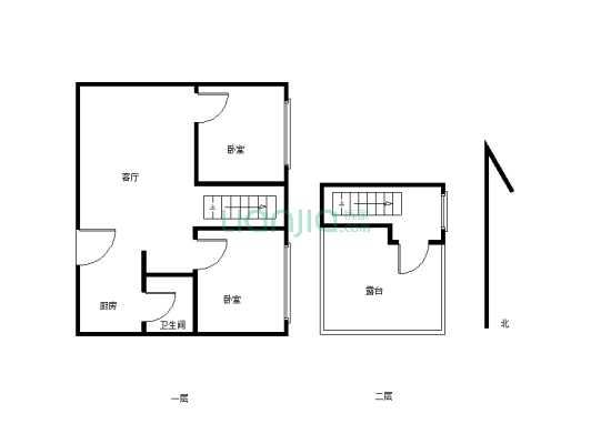 紫荆一号精装修两室楼的带花园居住舒适-户型图