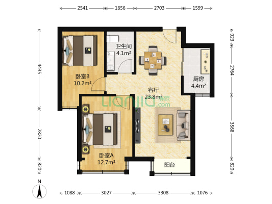 夏威夷南岸玫瑰花园 2室1厅1卫 89平方