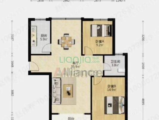 祥云瑞景小区 2室2厅 南 北-户型图